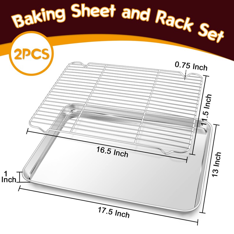 P&P CHEF Stainless Steel Baking Sheet Set with Rack, 17.5