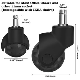 2" Ball Caster Wheels, Hirate 360 Degree Rotation Universal Ball Casters with Nylon Cover for Office Furniture Chairs Replacement Casters Smooth Rolling 7/16" x 7/8", Set of 5, Black