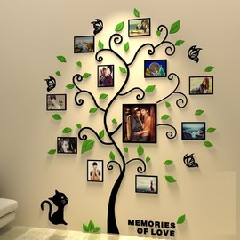 Purekay 3D Wall Sticker Tree DIY Wall Sticker Family Photo Wall Sticker with Picture Frame Wall Sticker Wall Decoration Children's Room Living Room Boys Girls Bedroom (Green, M)