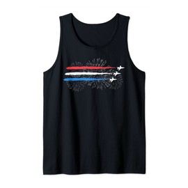 Red White and Blue Fighter Jets with Fireworks 4th of July Tank Top