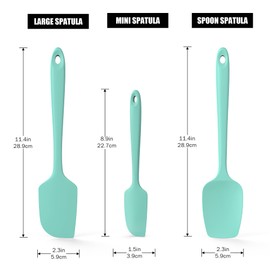 3-Piece Silicone Spatula Scrapers: Doosu 600°F Heat Resistant Food Grade Kitchen BPA Free Rubber Baking Cooking Tool Nonstick Utensil Set for Mixing, Scraping, Folding, Stirring, Serving (Aqua Sky)