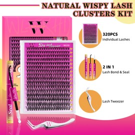 Lash Extension Kit 320PCS Eyelash Clusters 30D DIY Eyelash Extension Individual Lashes Natural Lash Clusters Kit with Lash Bond and Seal, Tweezers(D-Mix9-16mm)