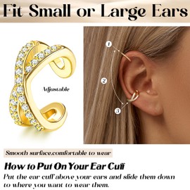 Kakonia 12Pcs Ear Cuff Earrings for Women Non Piercing 14K Gold Plated Ear Cuffs Non Pierced Clip on Cartilage Earring Adjustable Fake Earrings