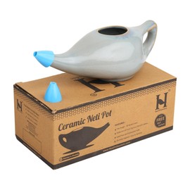 HealthGoodsIn Ceramic Neti Pot, Premium Handcrafted Durable, Dishwasher Safe with 2 Silicone Nozzle Tip, 225 Ml. (7.6 FL Oz) Capacity (Gray)
