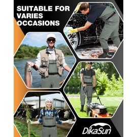 DikaSun Fishing Waders for Men Women| 2-Ply Nylon/PVC Waterproof Chest Wader with Boots for Duck Hunting & Fly Fishing| Lightweight Bootfoot Waders