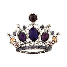 Knighthood Silver Crown Brooch with Purple Stone Detailing Lapel Pin Shirt Stud for Men and Women