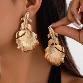 Jumwrit Statement Geometric Texture Earrings for Women Fashion Chunky Earrings Trendy Jewelry Woven Twisted Leaf Dainty Fish Stud Earrings Wrinkle Irregular Drop Dangle Earrings, Free Size, Zinc,