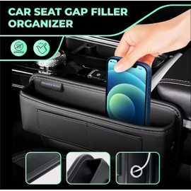 PHOENIX PICCO Universal Leather Car Seat Gap Filler Organizer – Side Pocket Storage Box for SUV & Truck, Essential Car Accessories for Men & Women, Center Console Organizer (Premium Black)
