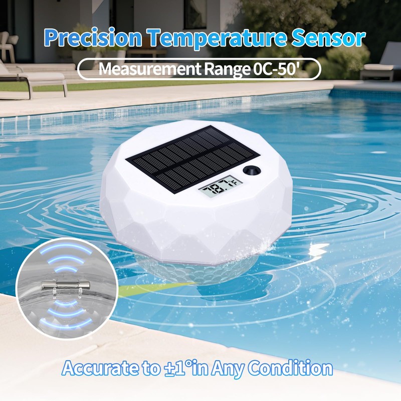 Pool Thermometer Floating Large Backlit LCD for Easy Read,Digital Pool