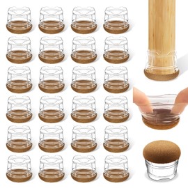 yomanta Upgrade 24 Pcs Chair Leg Floor Protectors – Silicone & Felt Furniture Leg Cover Pads for Hardwood Floors No Noise & No Scratch-Clear,Round,Medium (Fits 0.95"-1.1")