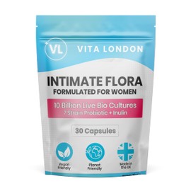 VL Vita London Intimate Flora Probiotics for Women | 10 Billion Live Bio Cultures | 7 Strain Probiotic + Inulin | 90 Capsules (Not Tablet, Gummies or Powder) | Vegan, Made in UK