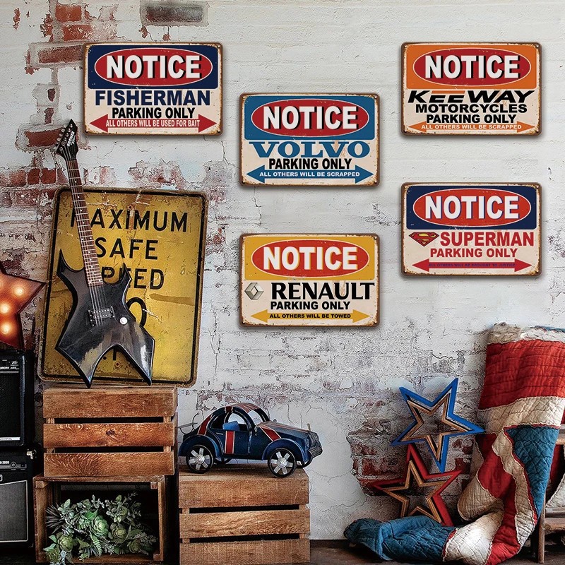 Funny Parking Only Themed Metal Sign Set with Retro PrintsColor: