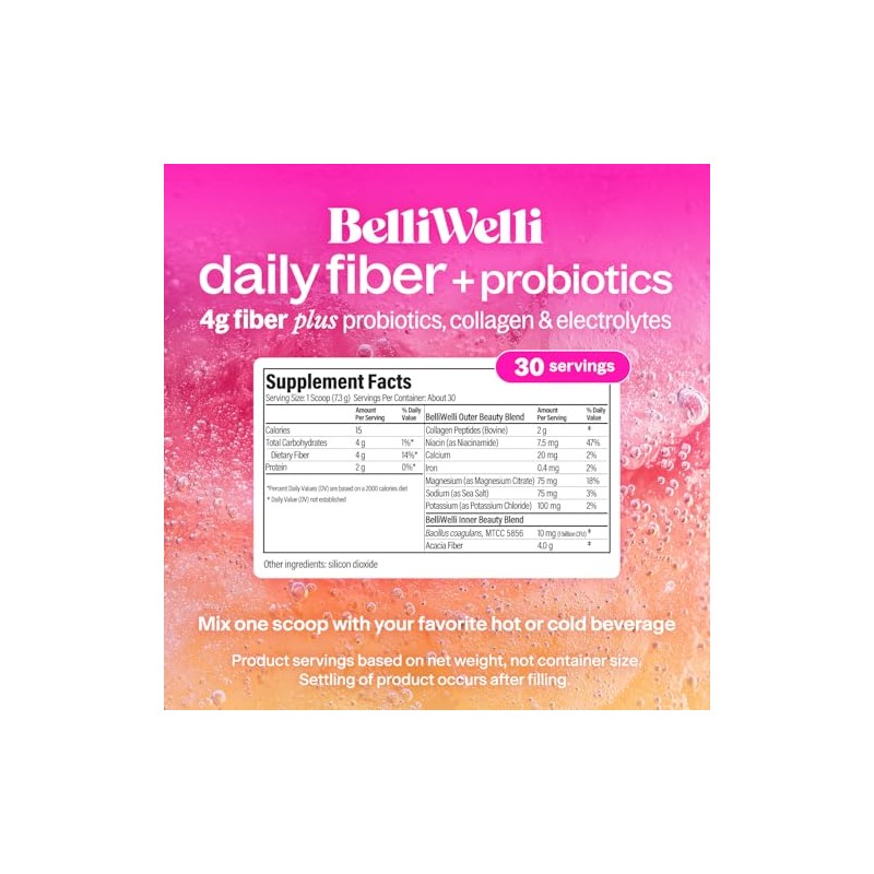 Belli Welli Suplemento Diario Fibra Polvo Sabor Colágeno Probióticos Electrolitos