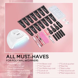 JODSONE 14 Colors Poly Extension Gel Nail Kit With Nail Lamp Nude Pink White Brown All In One Poly Nail Gel Starter Kit Poly Gel Nail Kit With Base Top Coat Manicure Salon Frence Nail Art DIY…