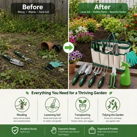 Garden Tool Set with Storage Bag for Plant Care – Stainless Steel Hand Tools & Gloves for Home Gardening