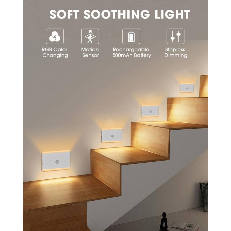 LAVAED Motion Sensor Night Light Indoor,RGB Charging Cordless Stair Lights,LED