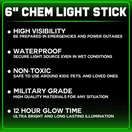 PartySticks Green Glow Sticks Emergency Chem Lights (6", 25 Pack) Military Grade 12 Hour Bulk Tactical Light Sticks for Survival Gear, Camping, Power Outages