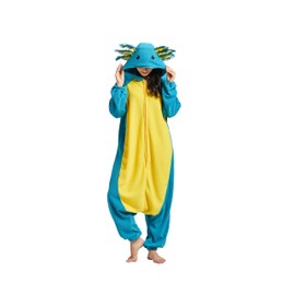 SimZoo Animal Onesie Pajamas Adult Men Women Costume Axolotl Sleepwear One Piece Unisex Housewear, Blue Axolotl