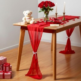 Tegeme 2 Caminos de Mesa de Gasa Roja de San Valentín 14 de Febrero 12 x 106 Pulgadas Camino de Mesa Romántico Transparente para Bodas, Aniversarios Fiestas Compromiso Decoración Mesa Día de Madre
