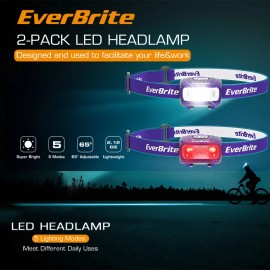 EverBrite Headlamp 2 Pack Kids Headlamp with Red Light & Memory Function Purple