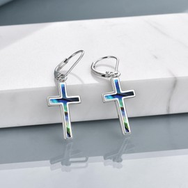 ONEFINITY Abalone Shell Cross Earrings 925 Sterling Silver Leverback Cross Dangle Drop Earring Cross Religion Jewelry for Women Men (abalone shell cross)