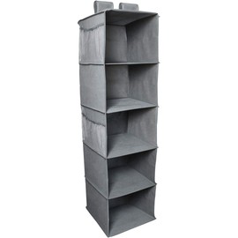 iGadgitz Home U7150 Fabric Hanging Wardrobe Shelves (5 Shelf), Collapsible Closet Organiser Hanging Shelf - Grey