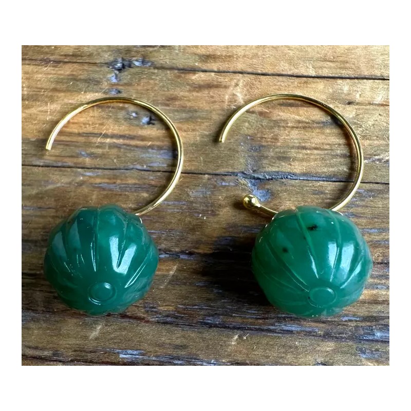 Unbranded 25mm Genuine Natural Canadian Jade Earrings Gold-Plated Sterling Silver