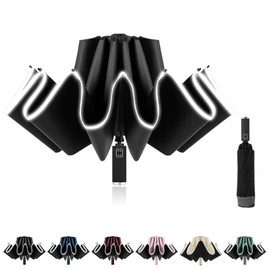 Sykrawki Windproof Inverted Umbrella with 10 Ribs, Automatic Open/Close, Compact, Diameter 105 cm - For Men and Women, black