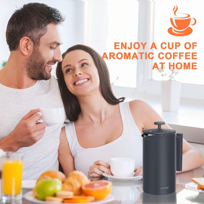 Secura French Press Coffee Maker, 304 Grade Stainless Steel Insulated