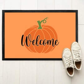 True Statements Welcome Doormat, Pumpkin, for Indoor and Outdoor Use, Non-Slip, Extra Thin & Absorbent, Door Mat, Entrance Area Decoration, Gift for Friends and Family for Any Occasion, 60 x 40 cm