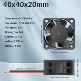 GDSTIME 12V 40mm x 20mm Cooling Fan 2-Pin 12V DC Brushless Fan 2PCS Dual Ball Bearing Computer Cooling Fans 40mm x 40mm x 20mm
