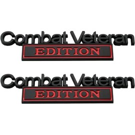 2PCS Combat Veteran Edition Emblems 3D Raised Decals Exterior Truck Stickers Replacement for F150 F250 F350 Chevy Silverado 1500 2500 (Red)