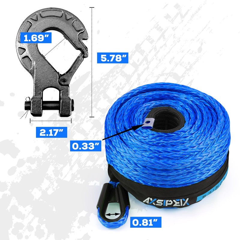 Synthetic Winch Rope Kit, 3/8" x 92ft 26500LBS Blue Winch