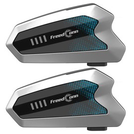 FreedConn Hero Motorcycle Wireless Intercom Bluetooth Headset Communication system 6 Person 1Miles/1600 Meter Distance One-Touch Pair 30 Hours Call Music Sharing IP67 Waterproof (Hero Silver, 2 PACK)