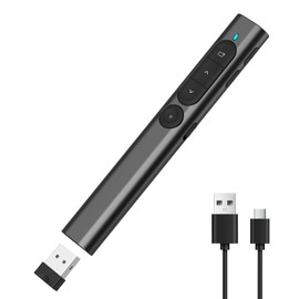 MOXYOY Presentation Clickers, Clicker for Powerpoint, Wireless Rechargerable Presenter Remote, Presentation Clicker with Volume Control/Hyperlink for Keynote/PPT/Mac/PC/Laptop (Black)