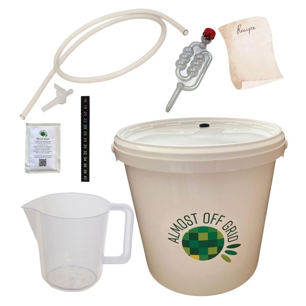 Almost Off Grid Honey Mead Wine Making Starter Kit for Beginners, Wine Making Equipment, Makes 4.5 litres or 6 Bottles, Fermenting Set for Mead Making, Traditional Mead Kit