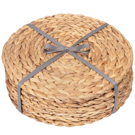 Dehaus® Round Placemats - Set of 6, 35 cm Water Hyacinth Table Mats - Luxury Quality Woven Wicker Table Place Mats - Natural Handmade Wooden Seagrass Kitchen Dining Accessories