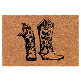 Coir Doormat Front Door Mat New Home Closing Housewarming Gift Cowboy Cowgirl Boots (24" x 16" Small)