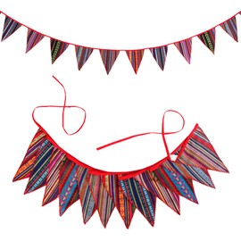 G2PLUS Boho Fabric Bunting Banner - 3.3M Bohemian Outdoor Garland - Summer Cotton Bunting with 12PCS Double Side Pannants for Decorating Children's room, Camping Trips