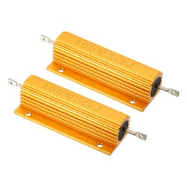 PATIKIL 100W 3 Ohm Aluminum Shell Resistor, 2 Pack Aluminum Housing Resistor Housed Case Wirewound Resistors Screw Tap Power Resistor, Golden