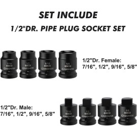 Focus tool 8PCS 1/2-Inch Drive Pipe Plug Socket Set Cr-Mo 7/16", 1/2", 5/8", 9/16"