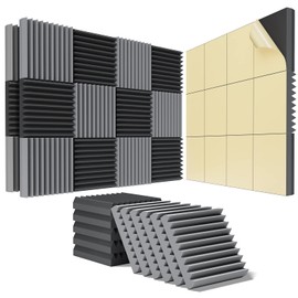 24 Pack Self-Adhesive Acoustic Panels - 2"X 12"X 12"Wall Panels - Quick-Recovery and High Density Sound Panels - Sound proof Acoustic Foam for Home Studio - Black and Gray