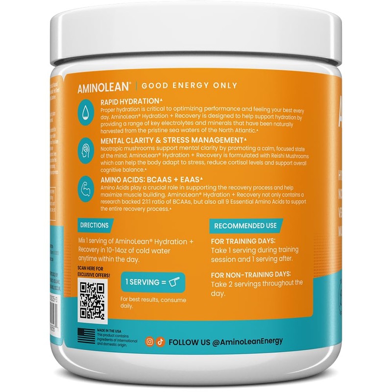 AminoLean Hydrating Electrolyte Powder and Recovery Drink with Sea Minerals,