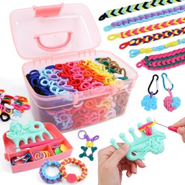 ZMMB Mermaid Bracelet Making Kit for Girls Ages 6-12 - 1200+ Rainbow Elastic Cloth Loom Bands in 12 Colors, DIY Craft Set with Mermaid Loom Tool, Storage Box – Great Birthday Gift for Kids