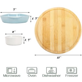 Lyellfe Porcelain Divided Serving Dish Lazy Susan, 11 Inch 360° Rotatable Appetizer Serving Tray Platter, Colorful Relish Tray, 5 Removable Bowl for Chip Dip, Snack, Nut, Candy