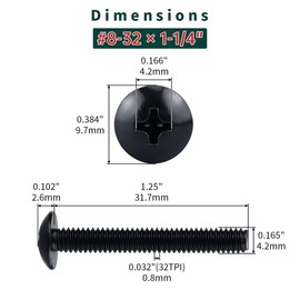 #8-32 x 1-1/4" Stainless Truss Head Machine Screws 50 Pcs, 18-8 (304) Stainless Steel Phillips Drive Truss Head, Full Thread, Black Coated, Fayeploo (with Phillips Bit)