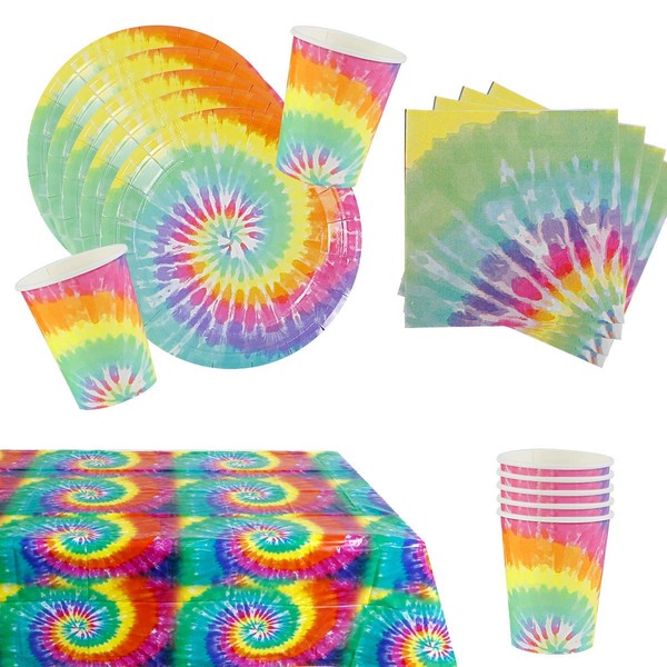 Tie Dye Party Supplies for Birthday Tableware Set includes 16