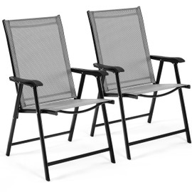 Yaheetech Patio Chairs Outdoor Chairs Set of 2 Portable Dining Chairs with Armrests for Camping, Lawn Yard Beach, Folding Patio Chairs 2-Pack Patio Chairs Metal Frame