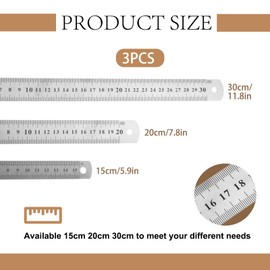 Annlpoy Ruler 15 20 30 cm Ruler Metal Stainless Steel Ruler Steel Ruler Scale Metric / Imperial Versatile Use for Hobby, School and Work, for Satchel and Bag, Robust and Durable