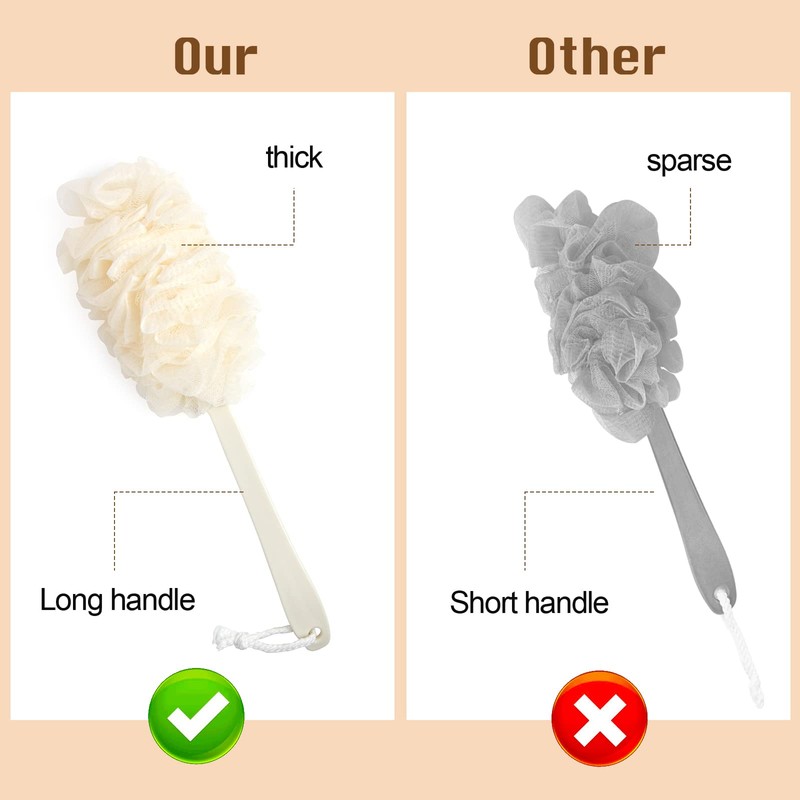 2Pack Back Scrubber for Shower，PIPUHA Loofah Sponge Shower Brush Using